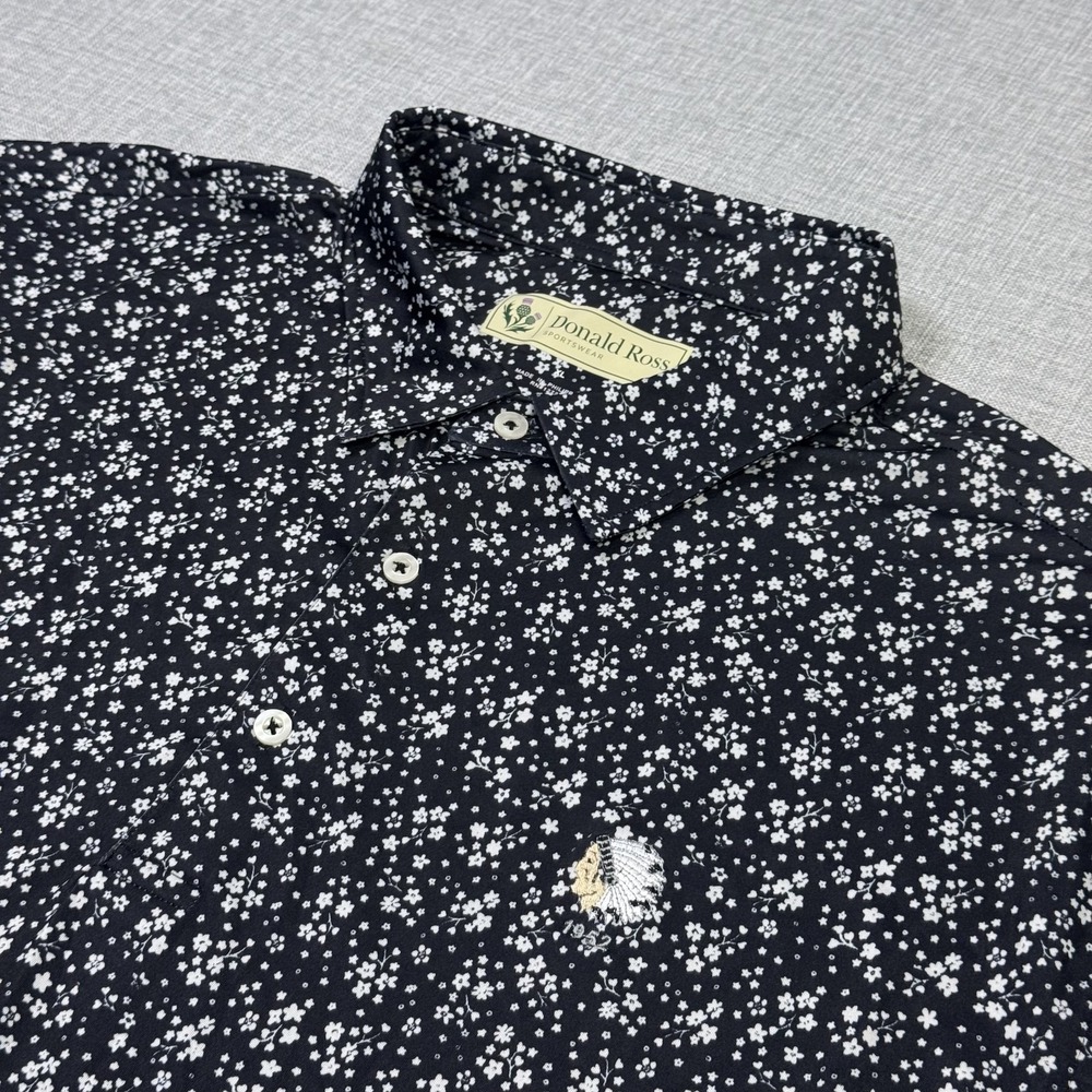 Donald Ross Floral Golf Polo Shirt Mens XL Black Polyester Spandex Stretch